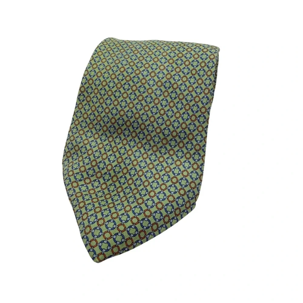 Brooks Brothers Tie Mens One Size Green Silk Geometric Makers Printed In Italy